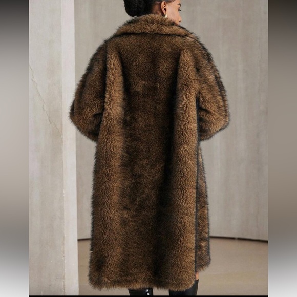 3 LEFT ❤️ Vintage Style Faux Fur Jacket Chocolate Brown Mid Length Winter Jacket - Picture 3 of 8